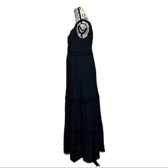 Say What Black Crinkle Gauze Crochet Maxi Dress Black Witch Goth Vampy S Boho - Picture 3 of 9